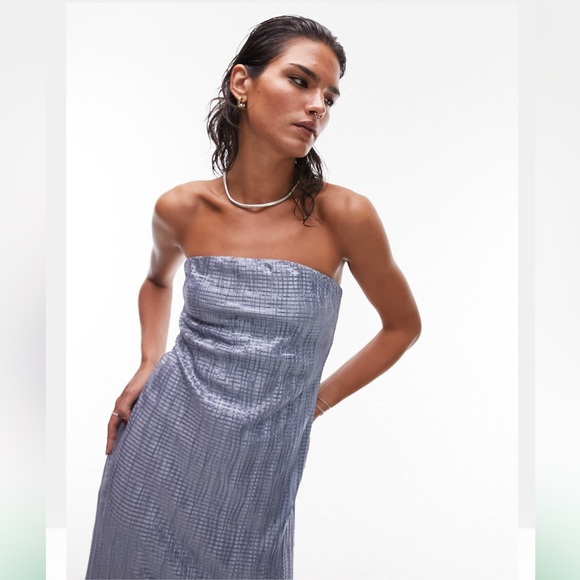 Topshop crinkle plisse bandeau maxi dress blue - Picture 4 of 4